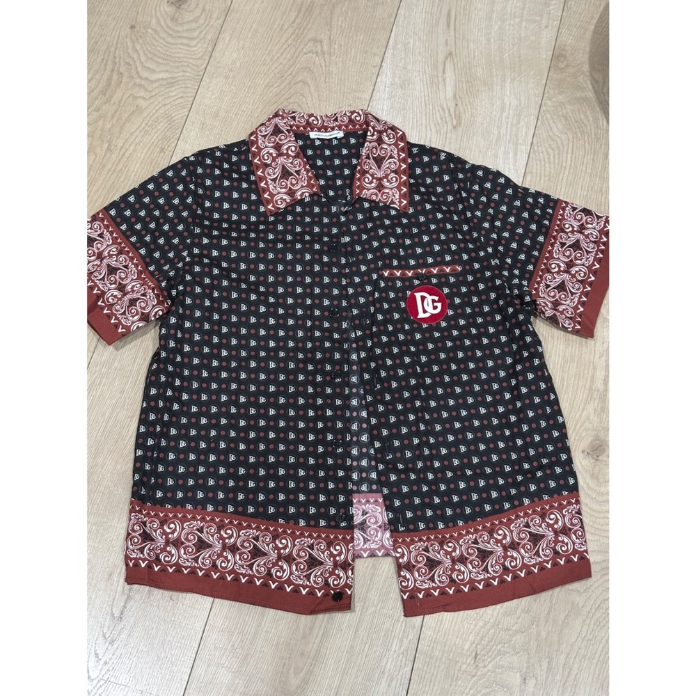 Dolce & Gabbana Boys Mini Me DNA Black Red Bandana Print Shirt L43S08 7/8Y